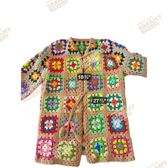 Handmade Granny Square Crochet Patchwork Cardigan Grandma Artsy Dopamine Hippie - Picture 4 of 5